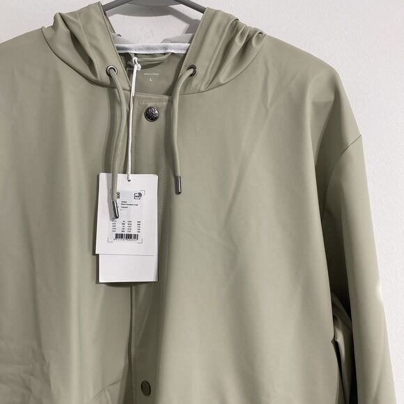 Rains Jacket Unisex Women's Men's L Cement Snap Front Short Hooded Coat NEW - Picture 8 of 16